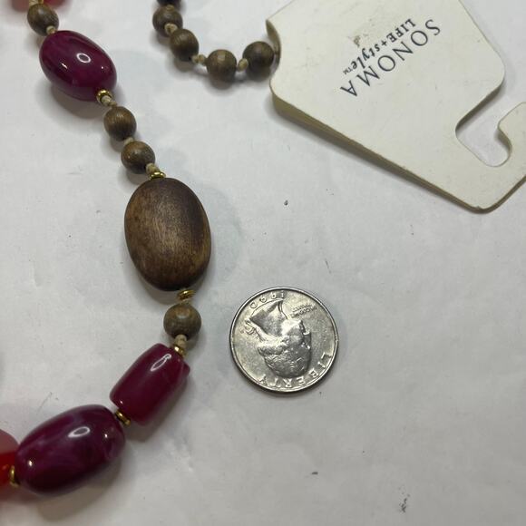 Sonoma beaded necklace signed costume jewelry chunky red brown resin wooden beea - Picture 6 of 9